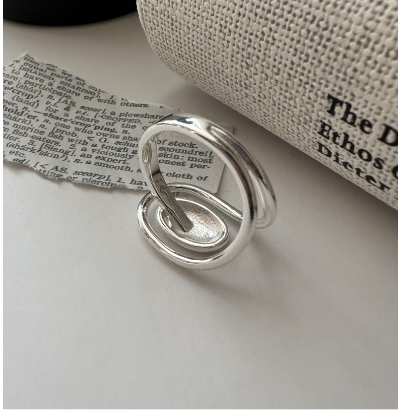 S925 sterling silver Korean version niche design simple oval retro ring, Korean style fashionable and individual ring wholesale pic 9