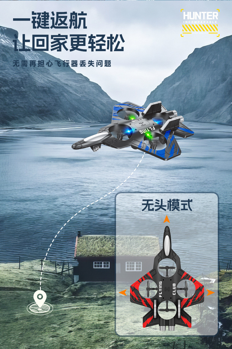 跨境新品遥控泡沫遥控战斗机四通道悬浮无人机定高翻滚特技玩具详情11