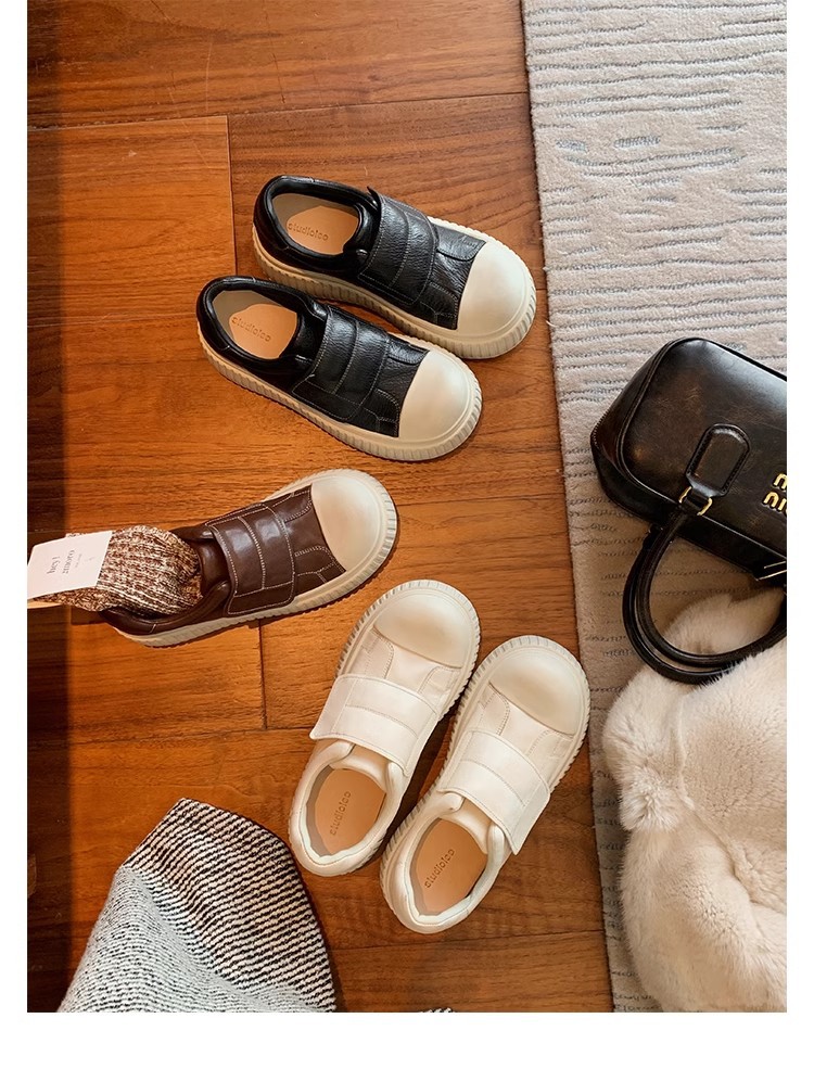 葡萄妈同款水洗马皮圆头魔术贴百搭厚底低帮休闲饼干板鞋女详情24