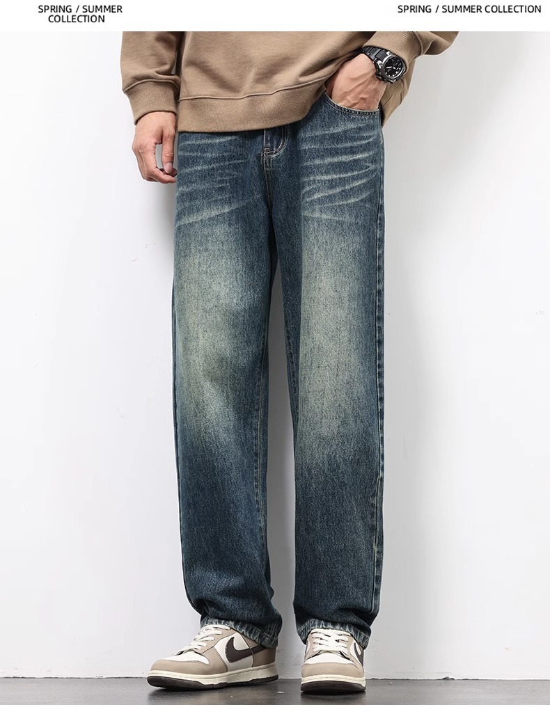 春秋季潮牌男士阔腿牛仔裤 直筒宽松美式高街风格 男生百搭休闲长裤子 其他分类款式随机详情9
