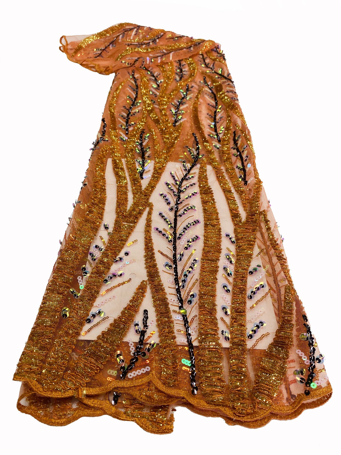 New African and Middle Eastern branch mesh fabric, sequined multi-color embroidered lace fabric beadslace in stock pic 14