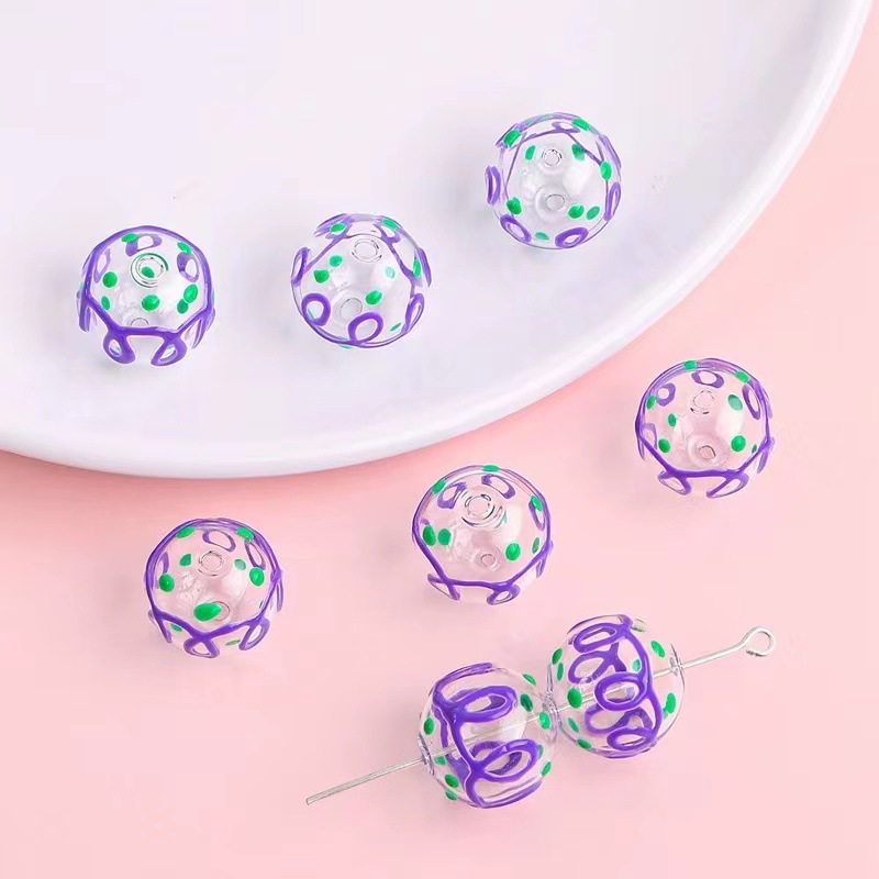 琉璃珠空心滴油波点爱心 波浪纹玻璃空心球串珠DIY手工耳饰品配件详情10