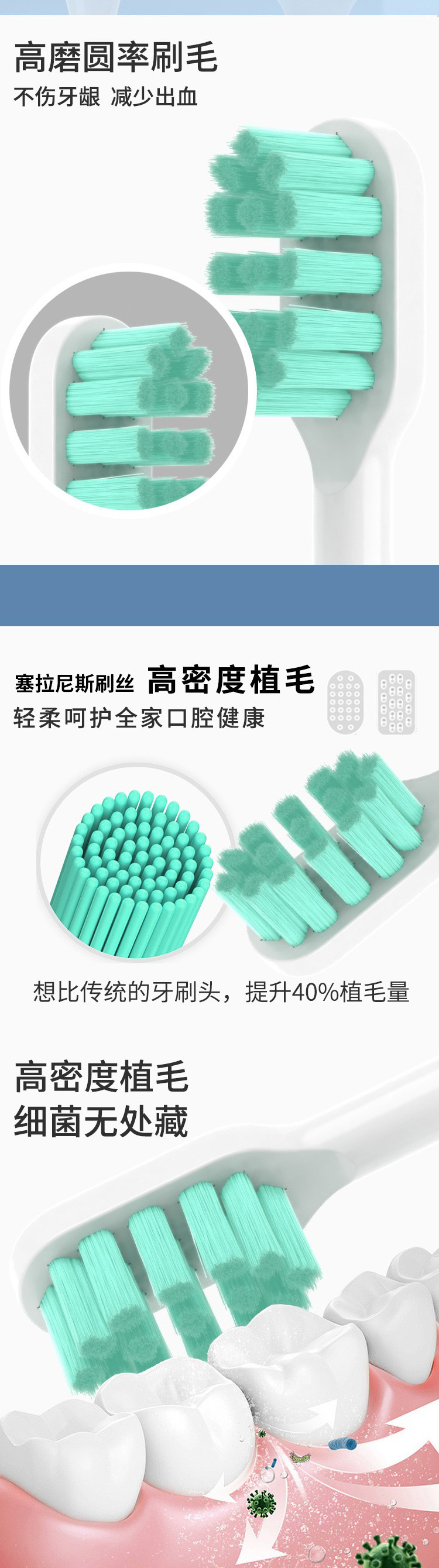 Mae hong adaptation m T300/500 / T700 / MES601/602/604 electric toothbrush head replacement pic 3