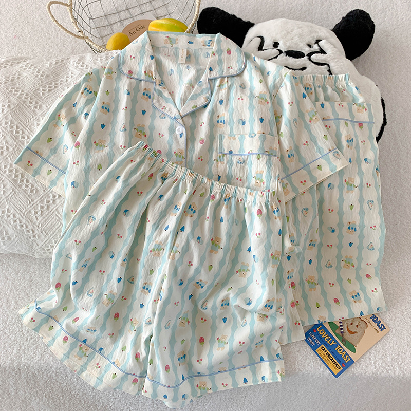 三件套-夏季新款女睡衣云朵棉短袖长裤甜美卡通家居服套装直播款详情7