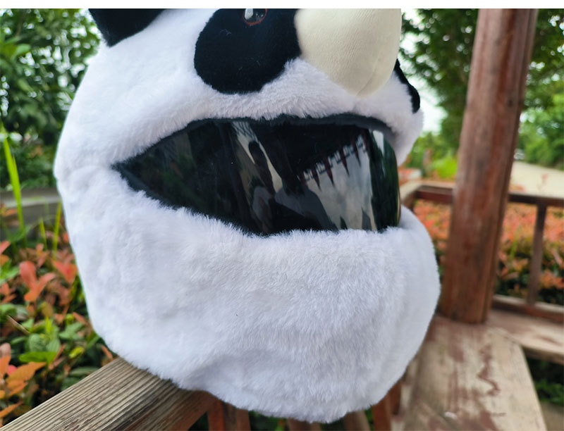 Cross-border Panda electric bike motorcycle helmet cover, plush cartoon full helmet, breathable and warm head cover, winter warmth pic 13