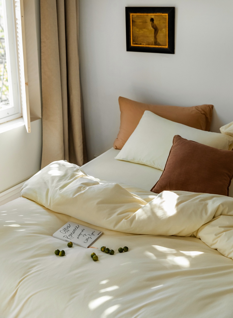 ins Japanese-style solid color all-cotton knitted cotton four-piece set, skin-friendly nude sleeping plain double-layer Indian cotton bed sheet pic 136