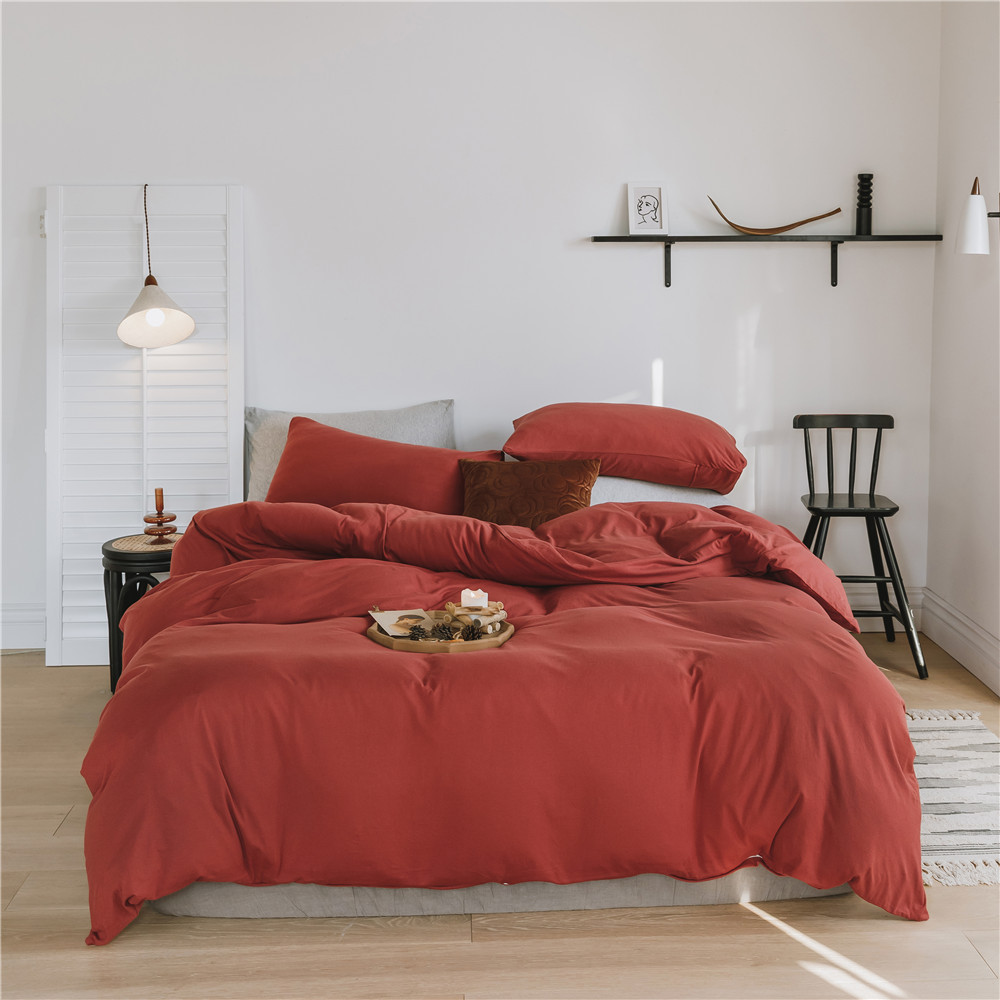 ins Japanese-style solid color all-cotton knitted cotton four-piece set, skin-friendly nude sleeping plain double-layer Indian cotton bed sheet pic 64