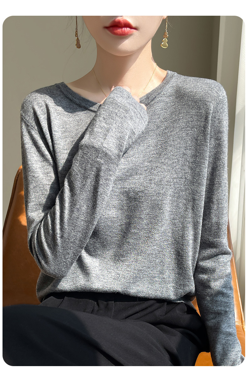 A fine-spun fine wool knitted sweater for women with a round neck, thin spring loose long-sleeved mulberry silk T-shirt, paired with a base layer top pic 10