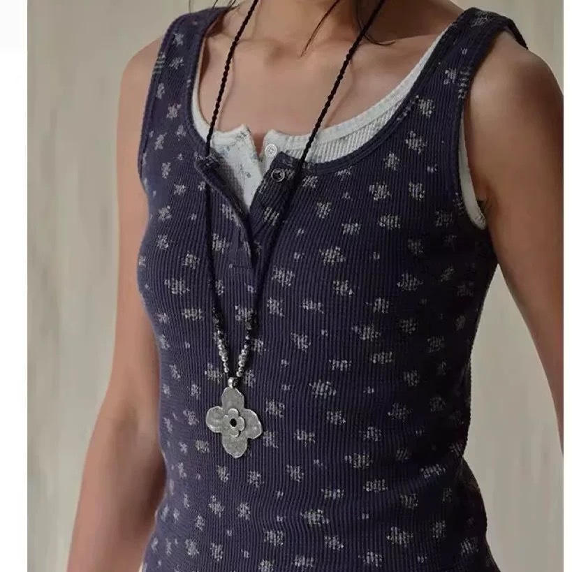 PIC*家烧银花朵项链夏季民族风复古做旧精致高级感繁花长款锁骨链详情7