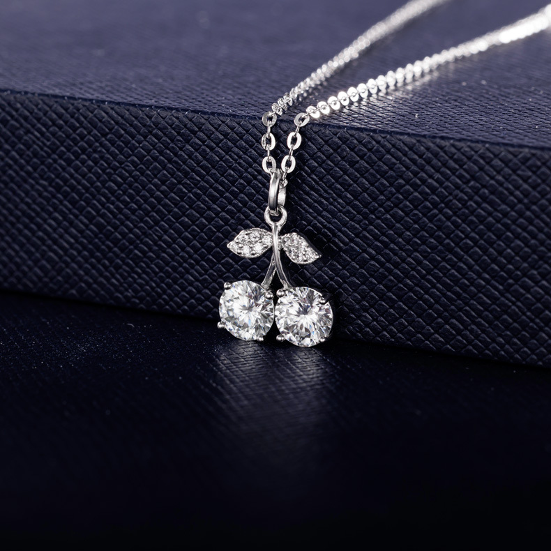 925通体纯银甜美樱桃吊坠玫瑰金粉色莫桑石项链简约百搭夏锁骨链详情8