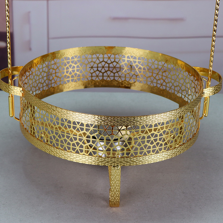 Round stainless steel hanging lid dining stove, hotel commercial food insulation container with bracket buffet stove pic 9