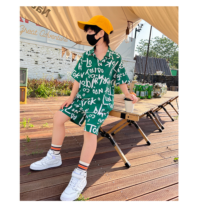 Niño vestido de verano manga corta blusa conjunto 2025 nuevo trendy grande niño dos piezas niño frito street sport pic 10