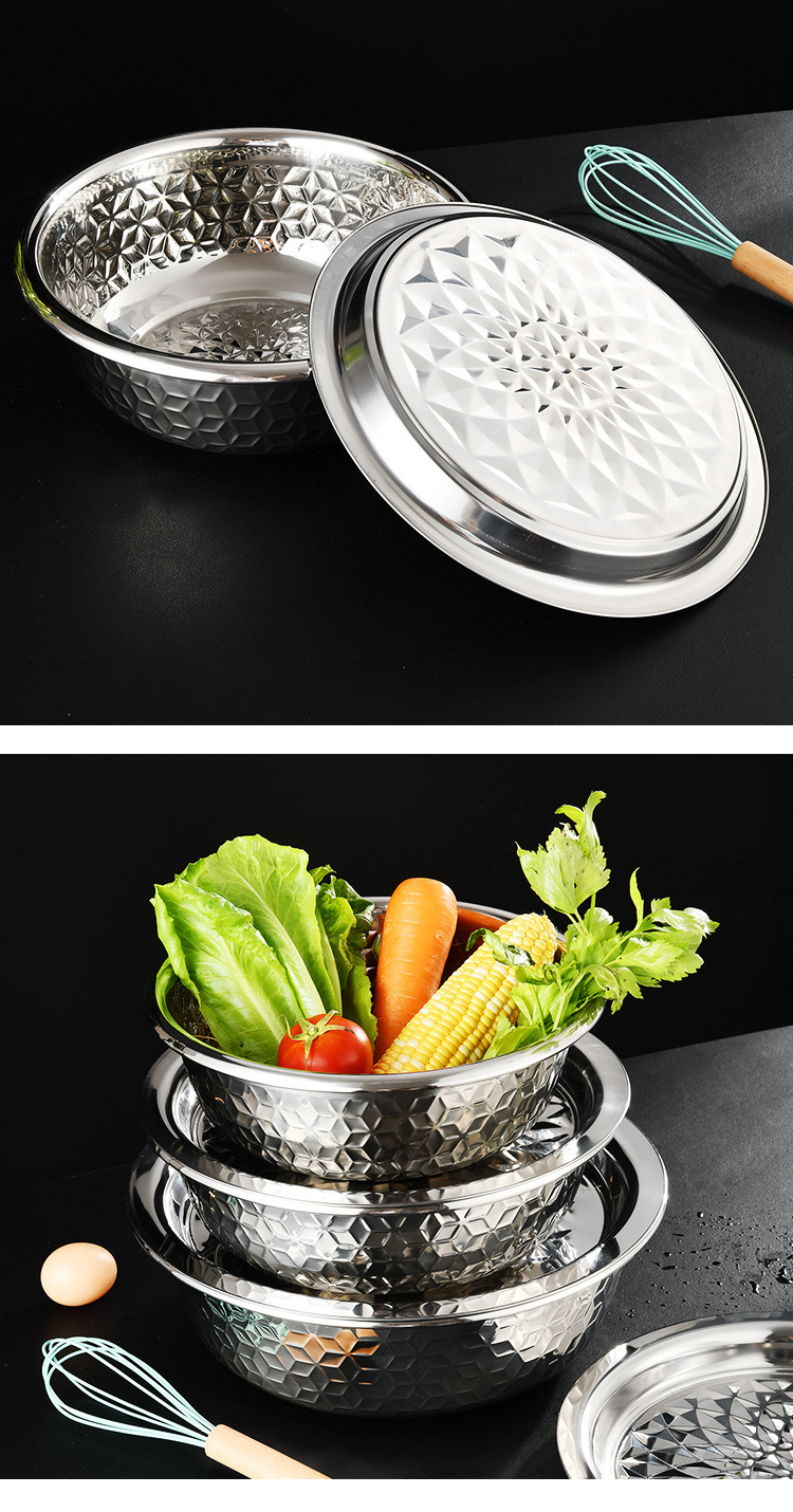 菱花盖盆新打蛋盆不锈钢料理盆加厚多功能菱花压花和面盆电磁炉详情15