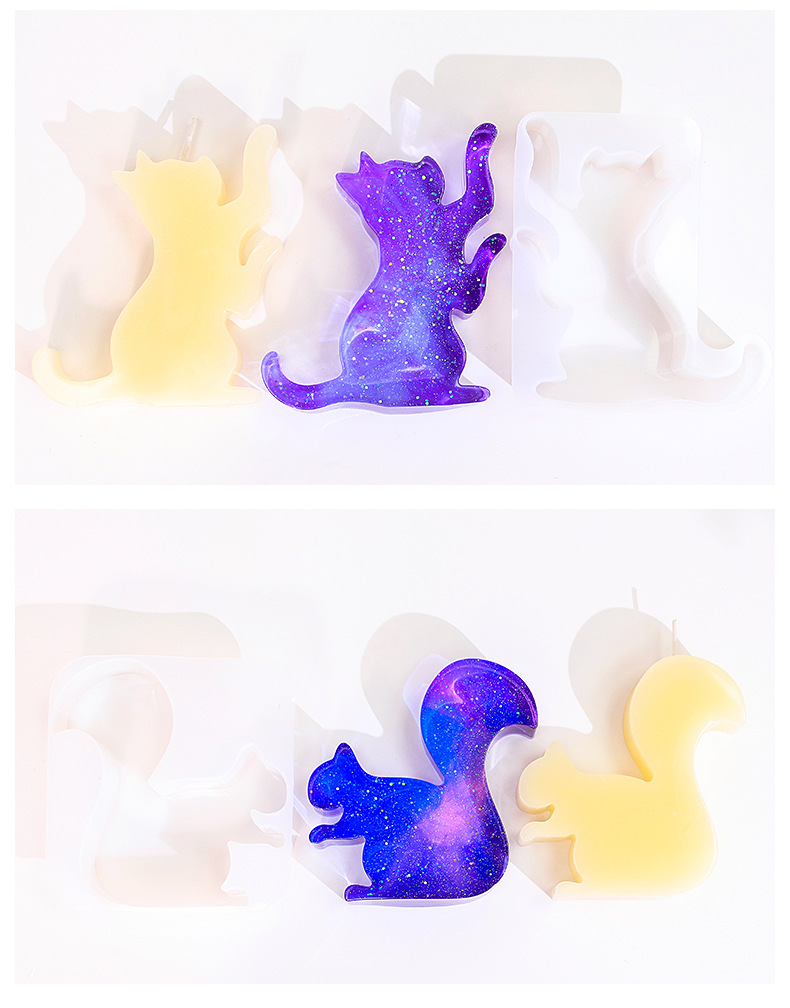 diy silicone mold for animal scented candles with resin coating, puppy, rabbit, kitten and squirrel, gypsum display stand mold pic 11