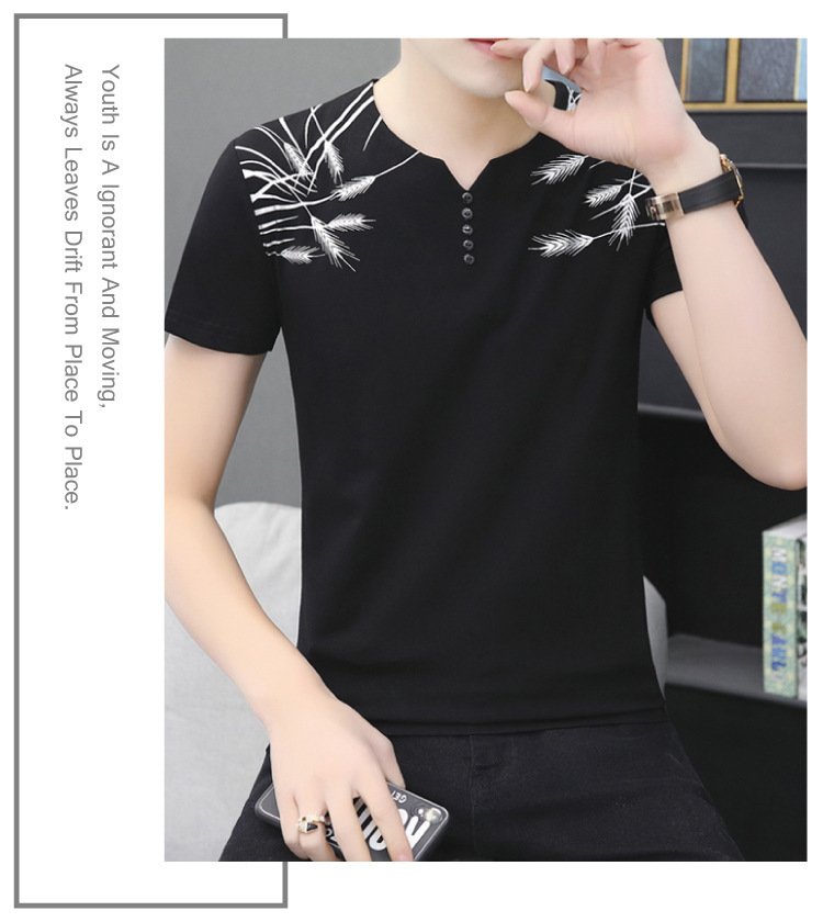 Cool and refreshing ice silk short-sleeved T-shirt for men, V-neck cotton summer thin style 2024 new half-sleeved T-shirt summer top pic 14
