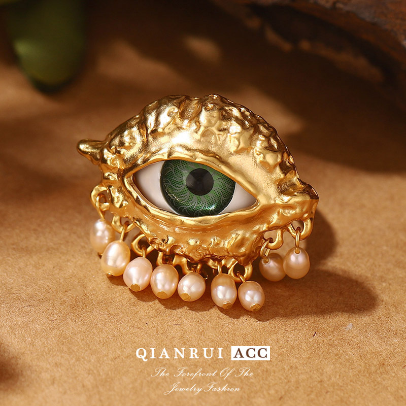 恶魔之眼珍珠夸张开口戒指莫奈花园油画系列流苏花卉珐琅耳环批发详情32