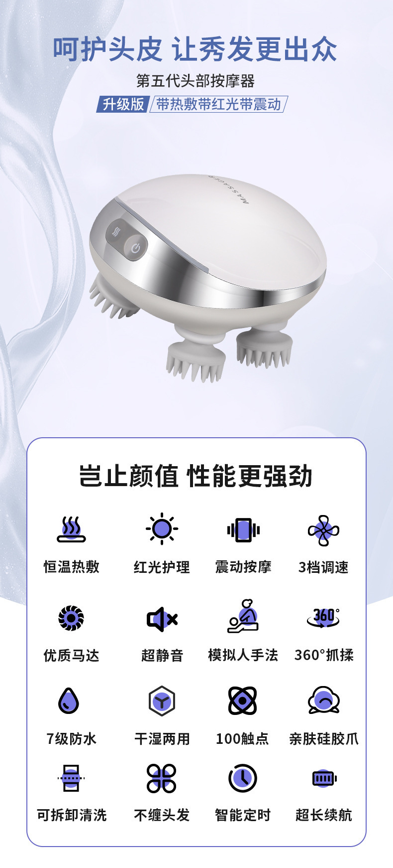 新款热敷红光头部按摩器电动揉捏震动全自动EMS微电流头皮按摩仪详情1