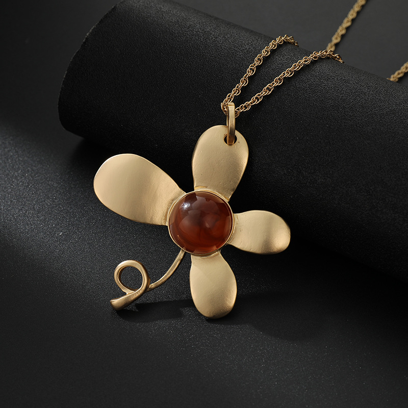 新款跨境专供亚马逊长项链时尚简约花朵几何金属吊坠女百搭毛衣链详情9