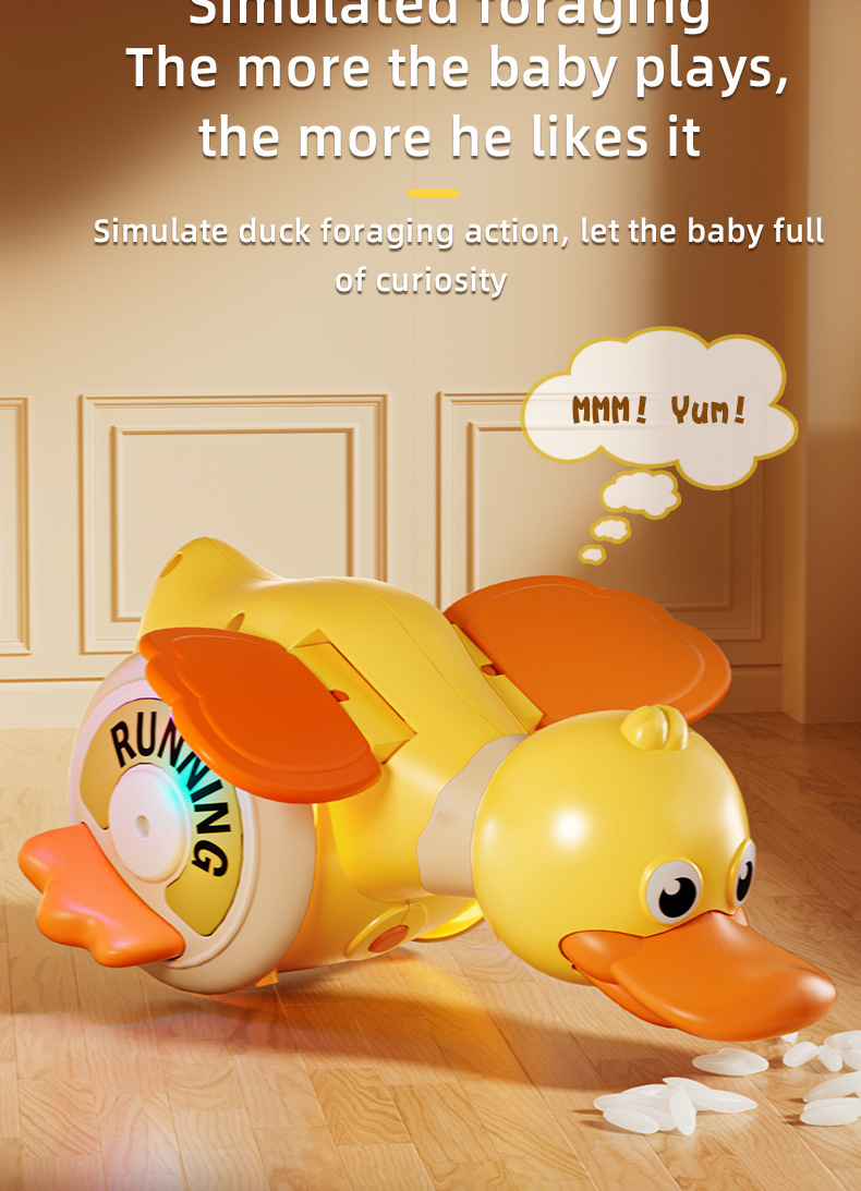 2025跨境电动万向旋转鸭儿童萌趣声光转转鸭小宝宝引导学爬玩具鸭详情7