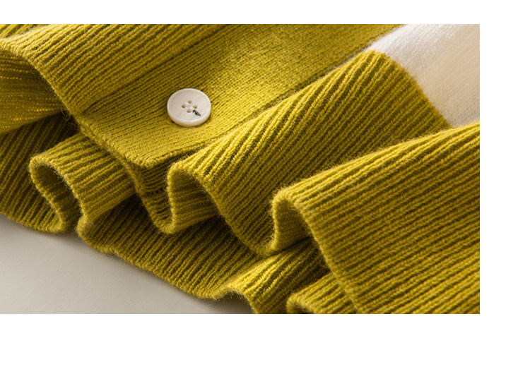 A stylish V-neck contrasting color wool cardigan with a simple and loose, fashionable knitted jacket for women in the autumn of 2024 pic 20