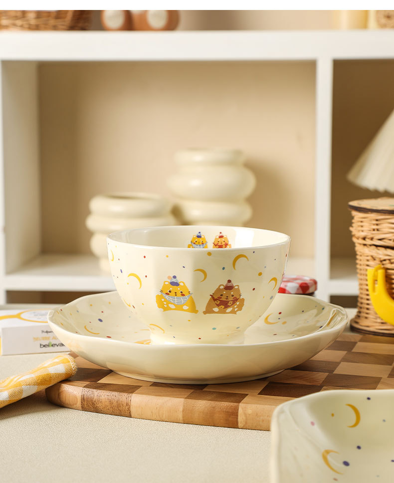 碗碟碗具套装家用可爱卡通陶瓷汤碗面碗沙拉碗盘子碗全套潮州餐具详情14