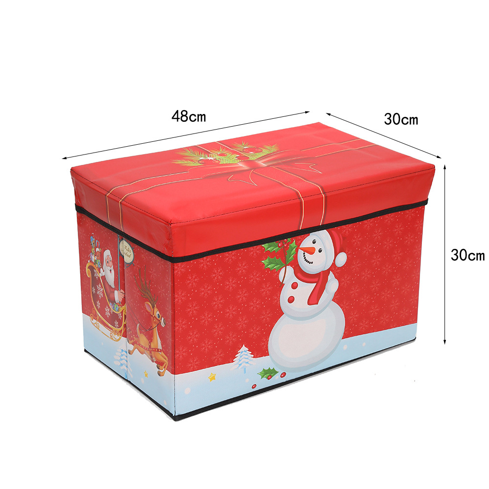 Christmas large-capacity storage box, foldable seating storage stool with lid, can hold cotton quilt storage box wholesale pic 1