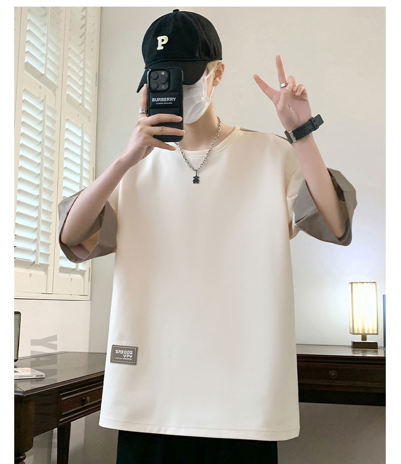 A large-sized short-sleeved T-shirt for men, a new summer 2024 half-sleeved base layer, is a trendy outfit for men on Instagram pic 13