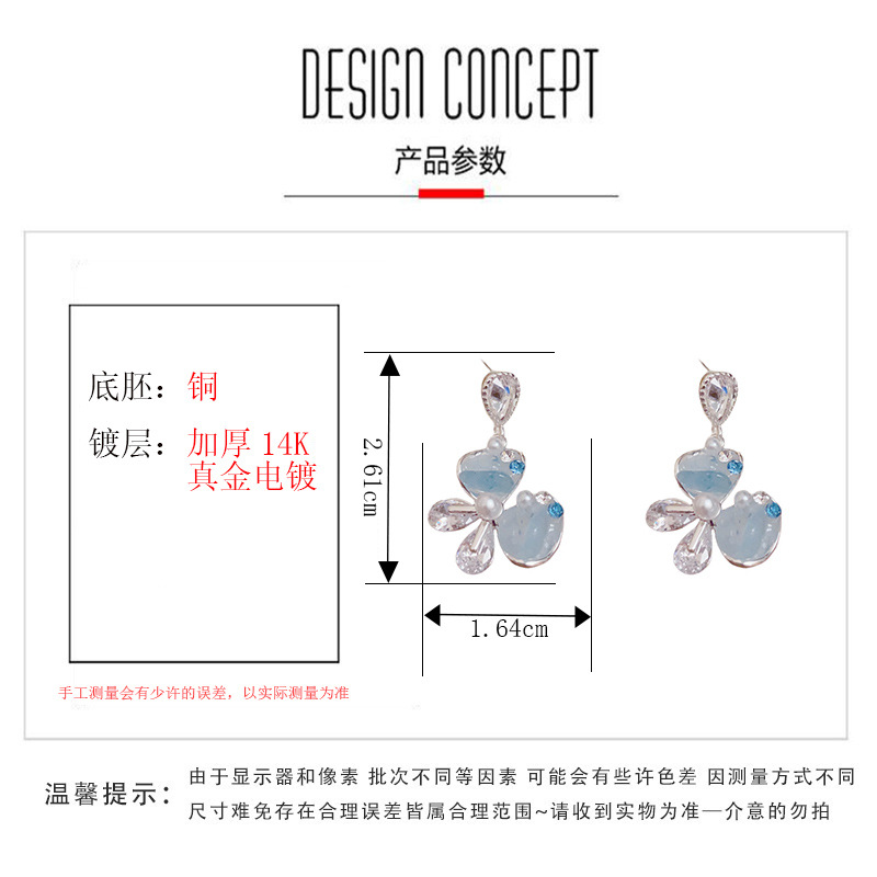 夏季小清新水晶蝴蝶耳坠女s925银针小众气质简约甜美百搭耳环批发详情5