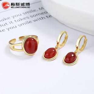 925纯银圆形玛瑙螺纹耳钉女简约ins彩色玛瑙耳骨钉个性气质耳饰品详情7