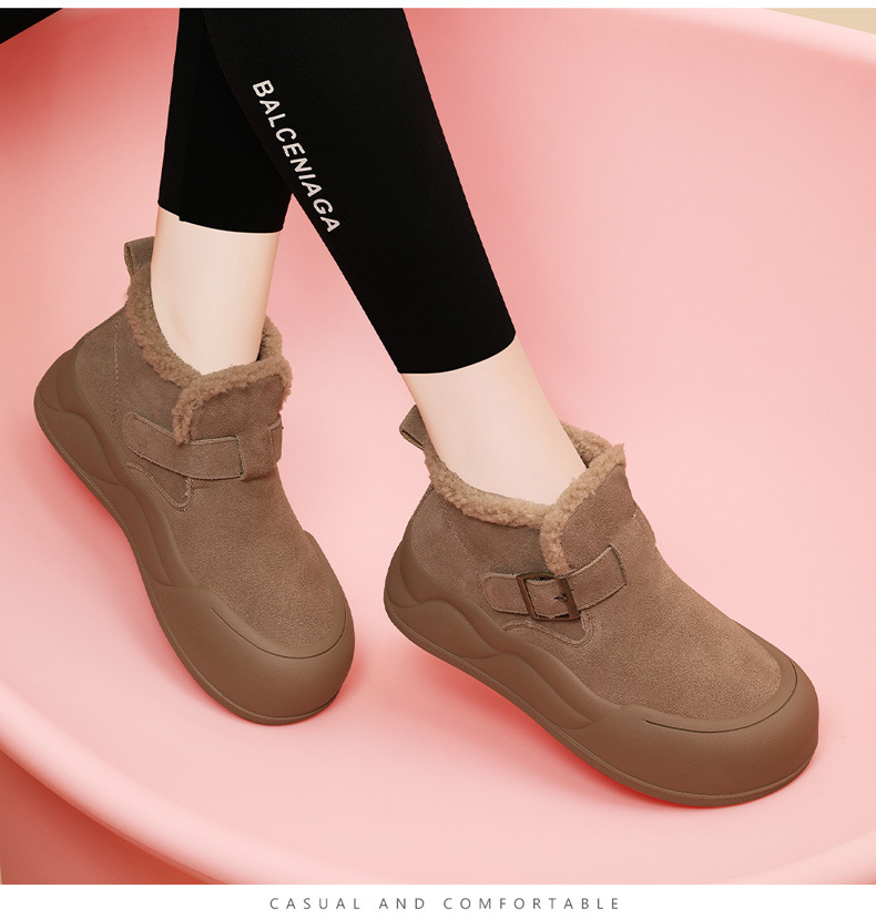 头层牛皮新款时尚短筒雪地靴女加绒短靴子冬季防滑一脚蹬保暖棉鞋详情14