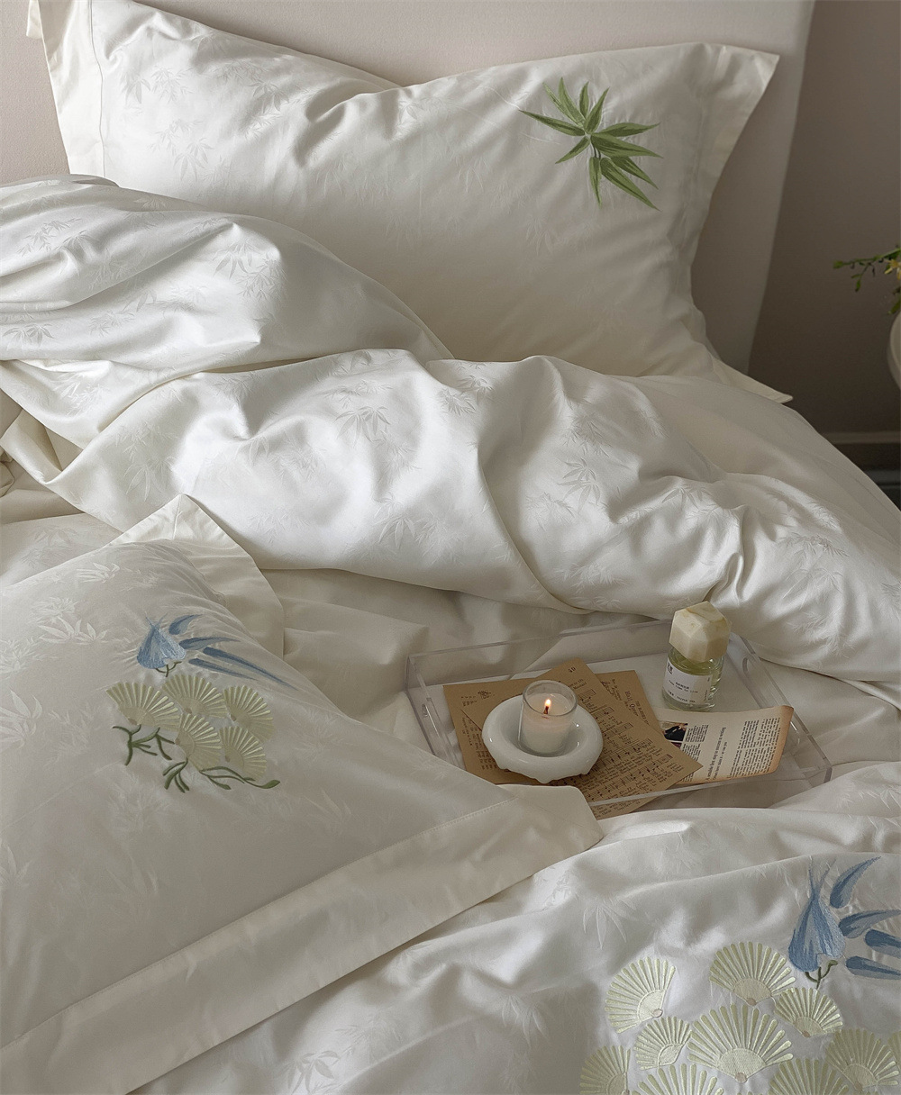 New Chinese style, 100-piece double-strand Australian cotton jacquard four-piece set, pure cotton embroidered quilt cover, model room bedding pic 13