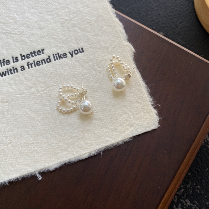 施家正圆珍珠耳钉链条小众时髦百搭气质通勤简约通体s925纯银耳饰详情6