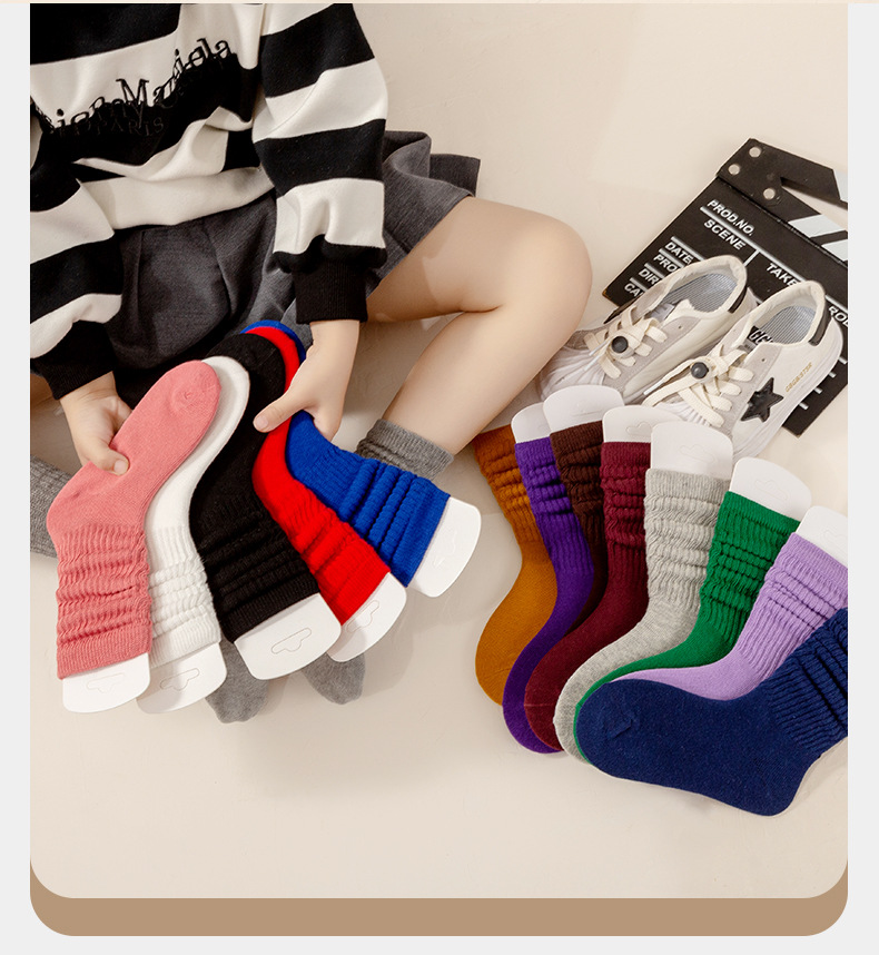 2025儿童秋季袜子新款婴儿袜纯色中筒袜堆堆袜宝宝男女童纯棉袜子详情14