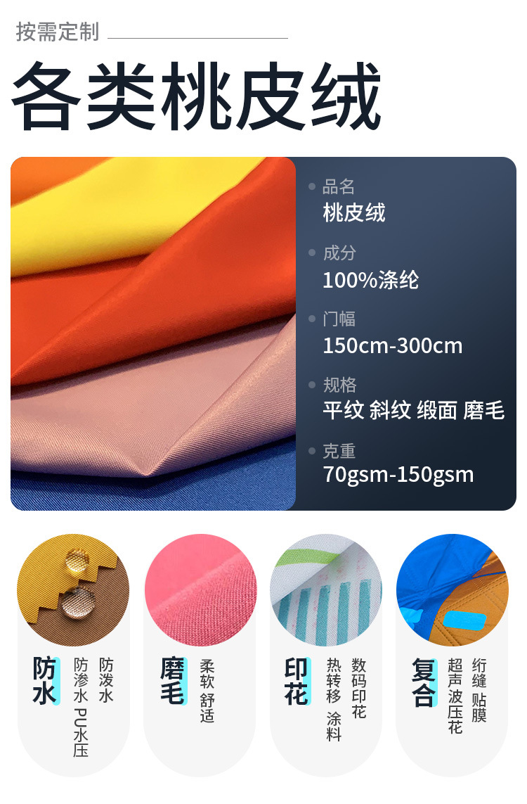 染色磨毛桃皮绒平纹斜纹沙滩裤面料数码印花底饰挂毯布服装里布详情2