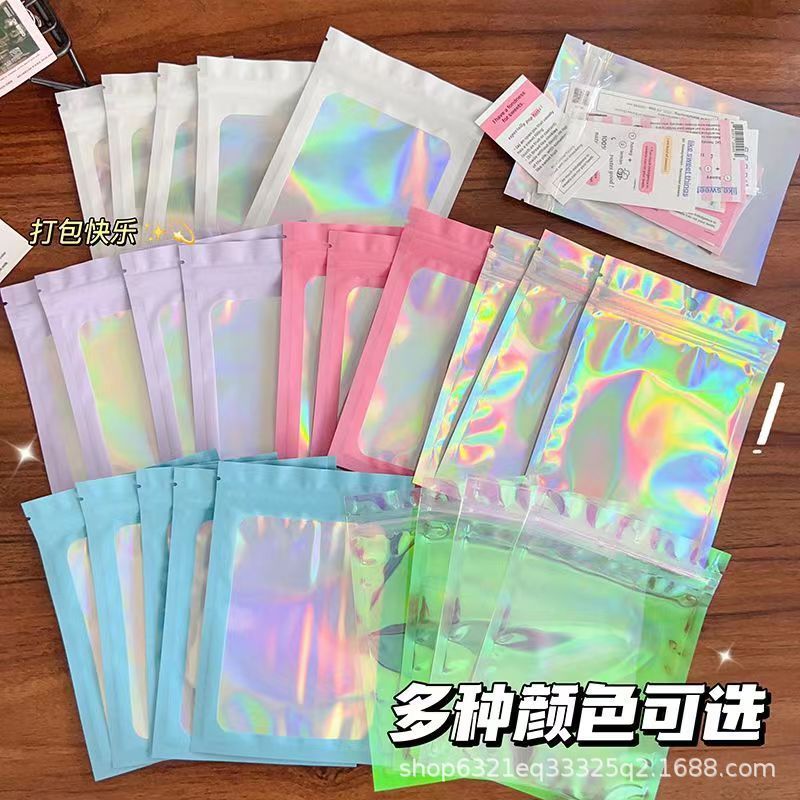 Yiwu Laser Phantom Color self-standing and Self-sealing bags, Yin-Yang aluminum foil bags, mobile phone cases, beauty and accessory packaging bags wholesale pic 7