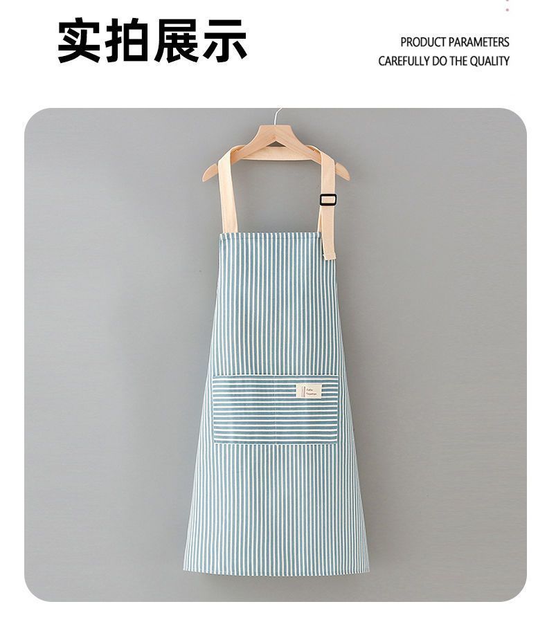 棉麻可调节条纹挂脖围裙薄款厨房家用做饭防油防污透气耐脏耐磨上班围腰新款时尚漂亮详情11