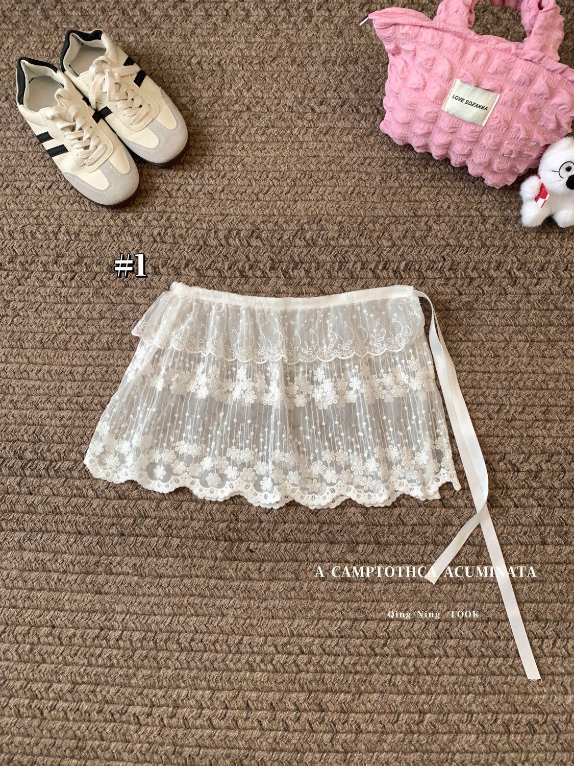 白色花朵网纱蕾丝屁帘女春夏芭蕾风甜美蝴蝶结绑带外搭叠穿半身裙详情20