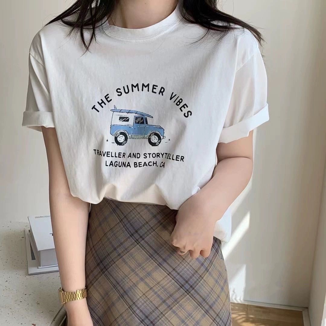 夏季重磅纯棉短袖t恤女韩版内搭女装正肩上衣打底衫服装白色t外贸详情6