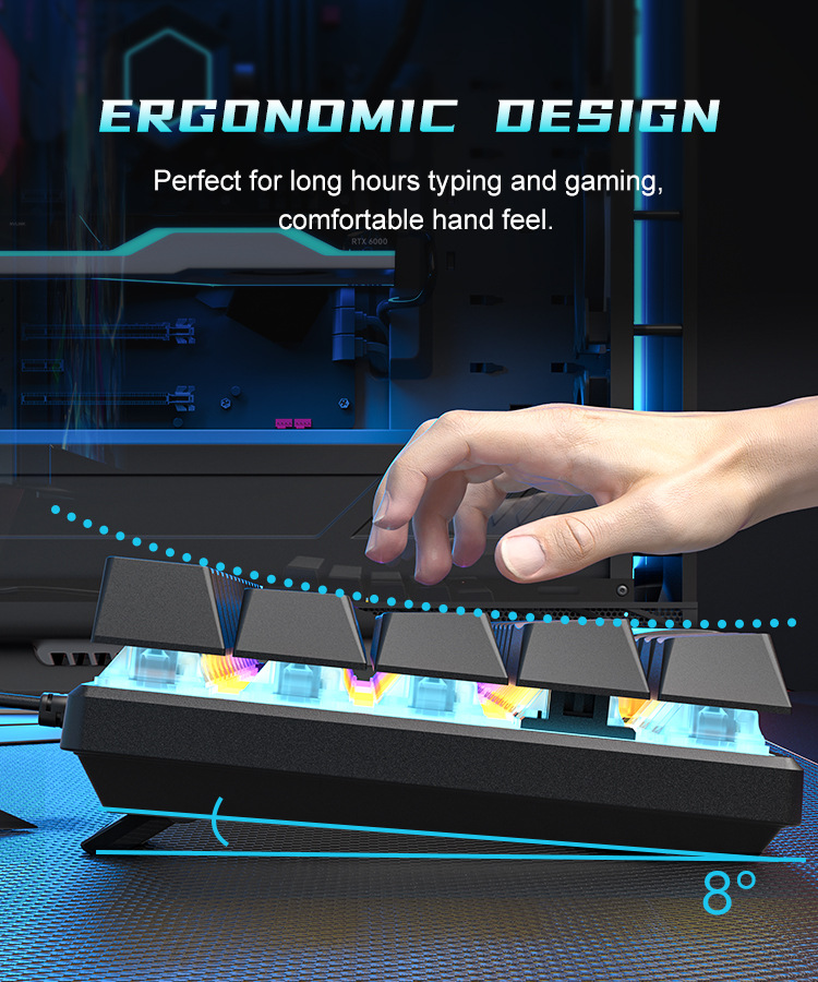 Special offer: Cross-border BD61 wired mechanical keyboard with red, blue and tea switches mixed optical gaming 61-key mechanical keyboard pic 12