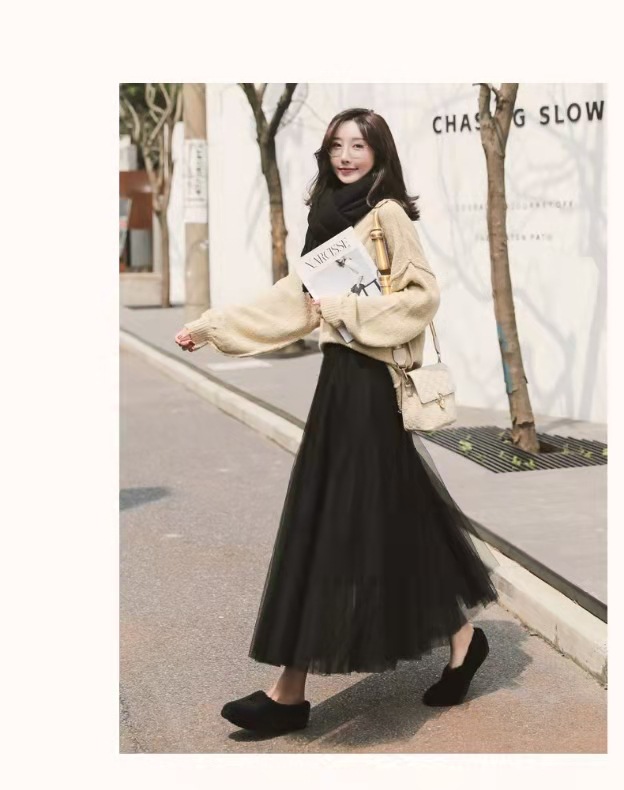 Spring/Autumn 2026 new solid-color slimming mid-length tulle skirt for women pic 9