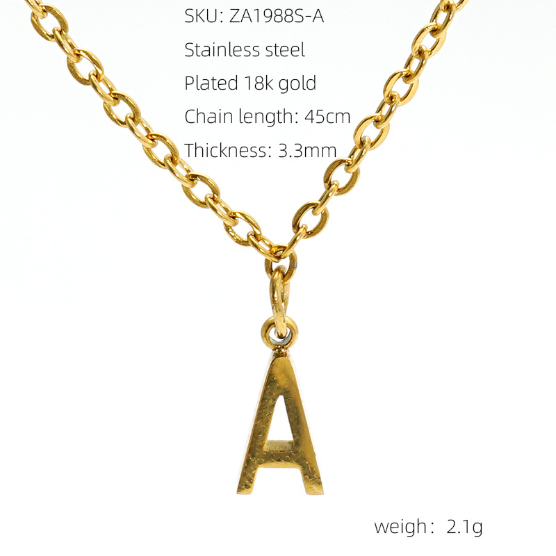 A new cross-border stainless steel necklace with 26 English letters from Europe and America, featuring a fashionable and simple letter pendant and collarbone chain pic 3