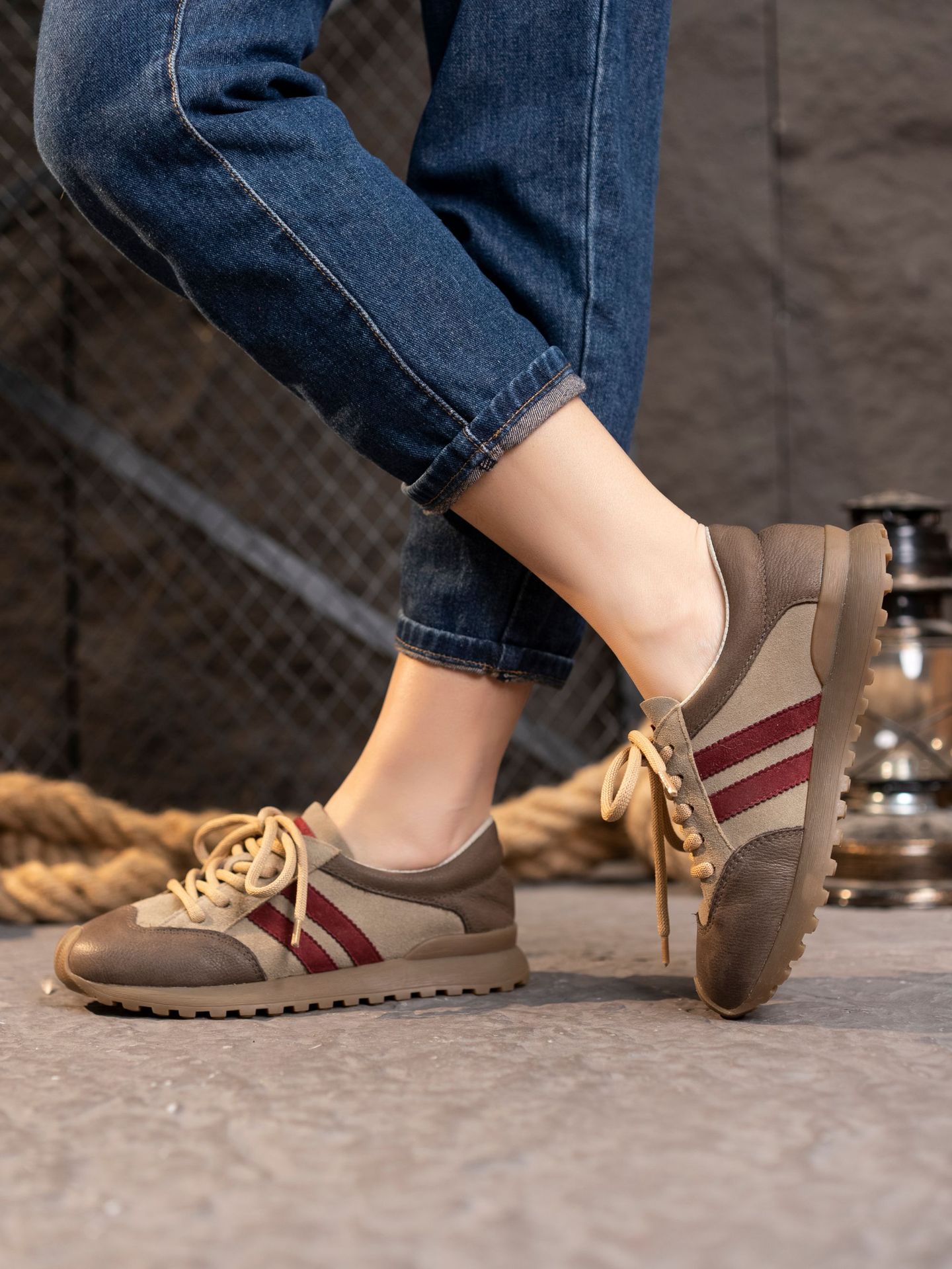 旅途 复古阿甘鞋透气休闲女鞋系带运动皮鞋潮流百搭德训鞋子批发详情3