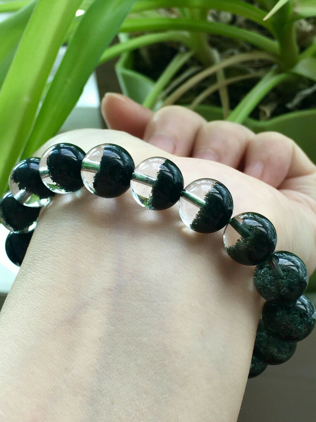 天然巴西绿幽灵手链半盆男女款单圈圆珠手串详情3