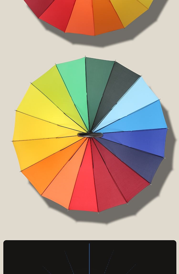 儿童彩虹雨伞带防水套男孩弯柄小学生16骨长柄伞女孩带防水套直柄详情5