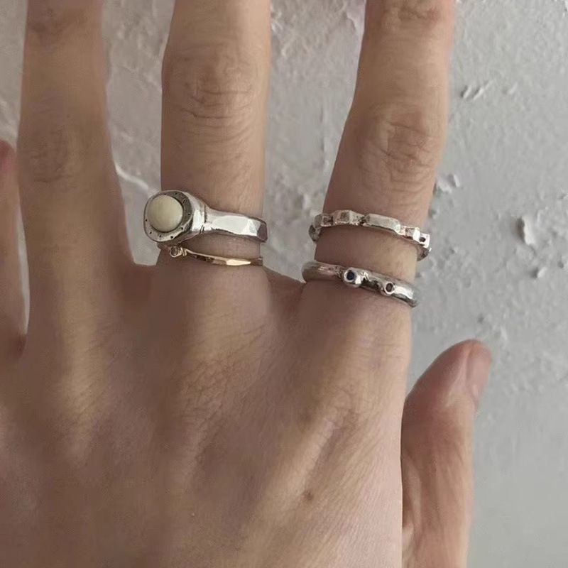 韩系小众设计mars手工复古做旧天然斑点石戒指简约百搭叠戴奶牛戒详情5