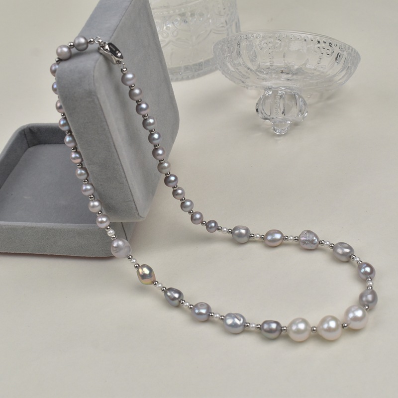 气质灰色巴洛克天然淡水珍珠项链女轻奢简约百搭珍珠锁骨链颈链详情8