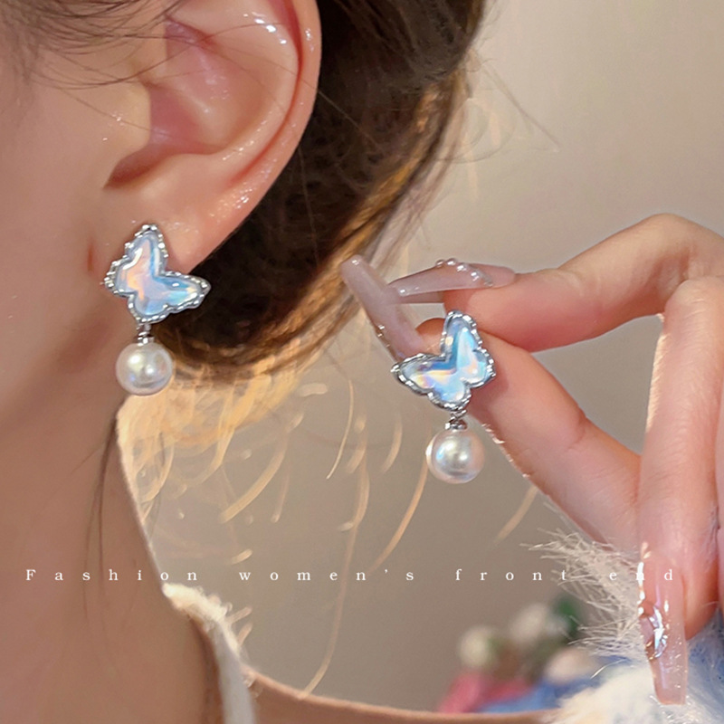 Ins-style pearl earrings for women, 925 silver needle, niche design, butterfly stud earrings, light luxury and high-end feel, earrings, earrings and ear rings pic 31