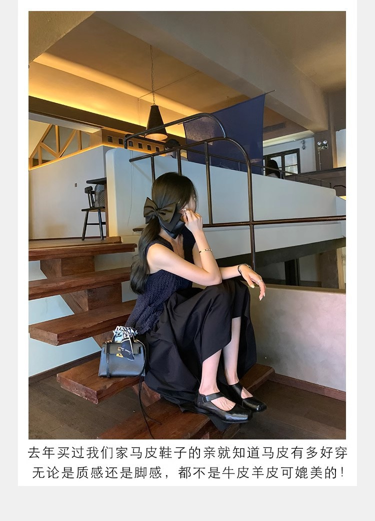 葡萄妈同款鞋复古做旧风质感马皮暗黑风方头粗跟单鞋女夏季详情25