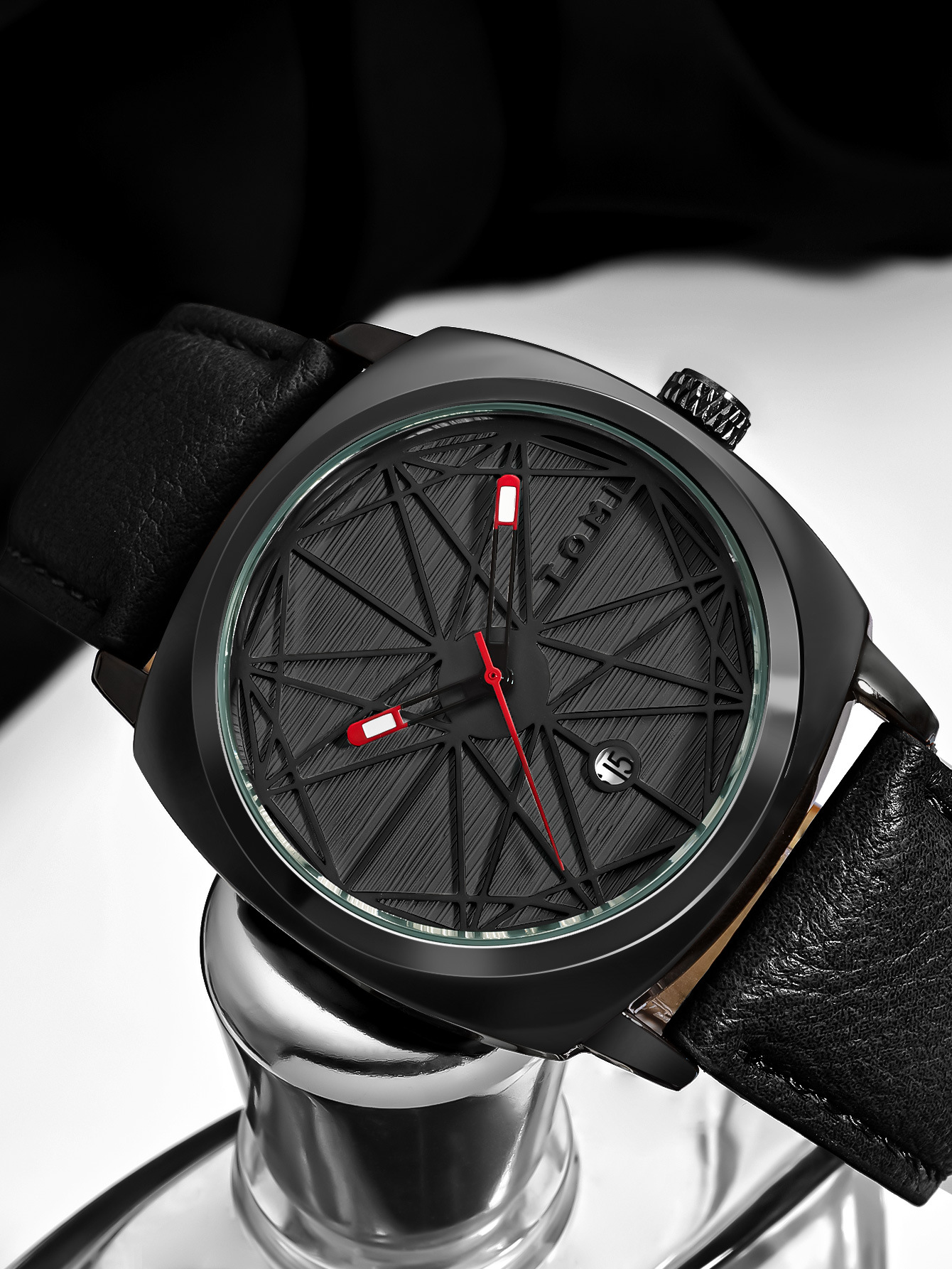 TOMI Temi complex square dial retro skeletonized design calendar watch, fashionable and simple quartz wristwatch for both men and women pic 3