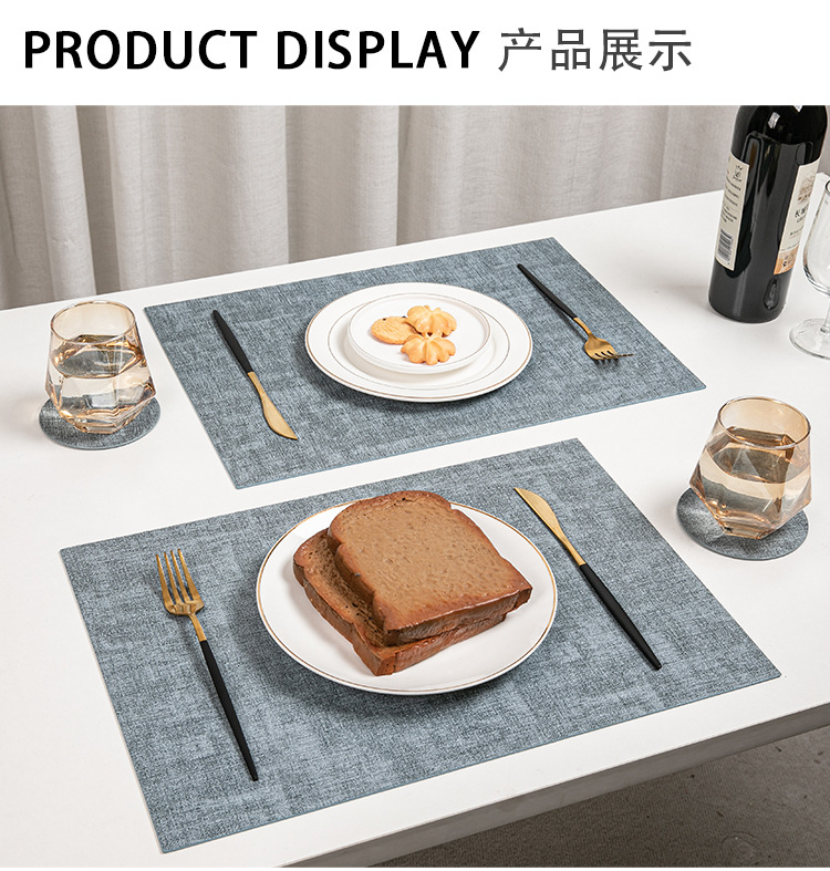 国潮北欧方形布纹餐垫定制防水防油桌垫隔热垫皮革高级感酒店ins杯垫详情9